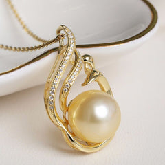 11-12mm 925 Silver Saltwater Gold Pearl Pendant