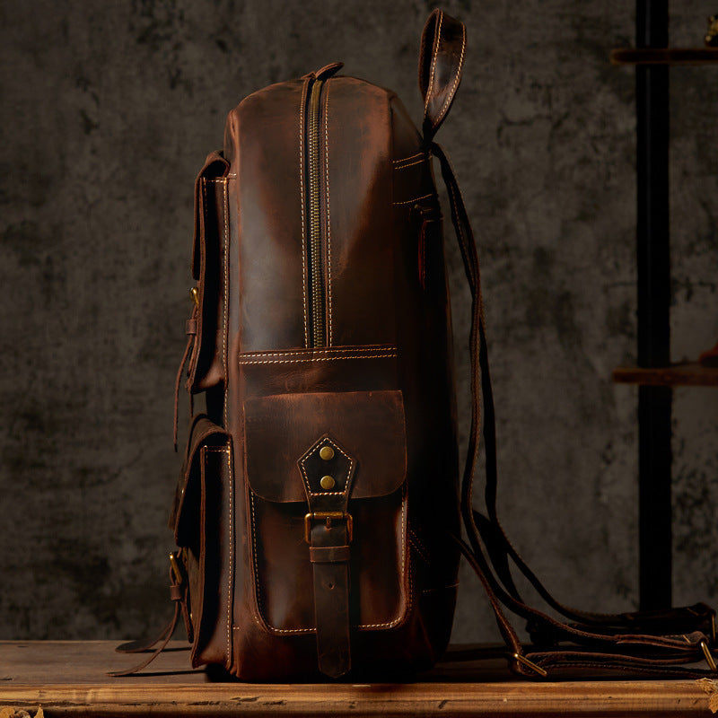 Handmade Crazy Horse Leather Backpack For Men's Retro Travel