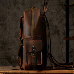 Handmade Crazy Horse Leather Backpack For Men's Retro Travel