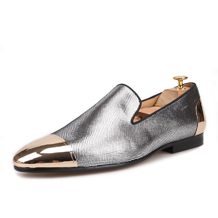 Knife cut sheepskin men's metal buckle loafers