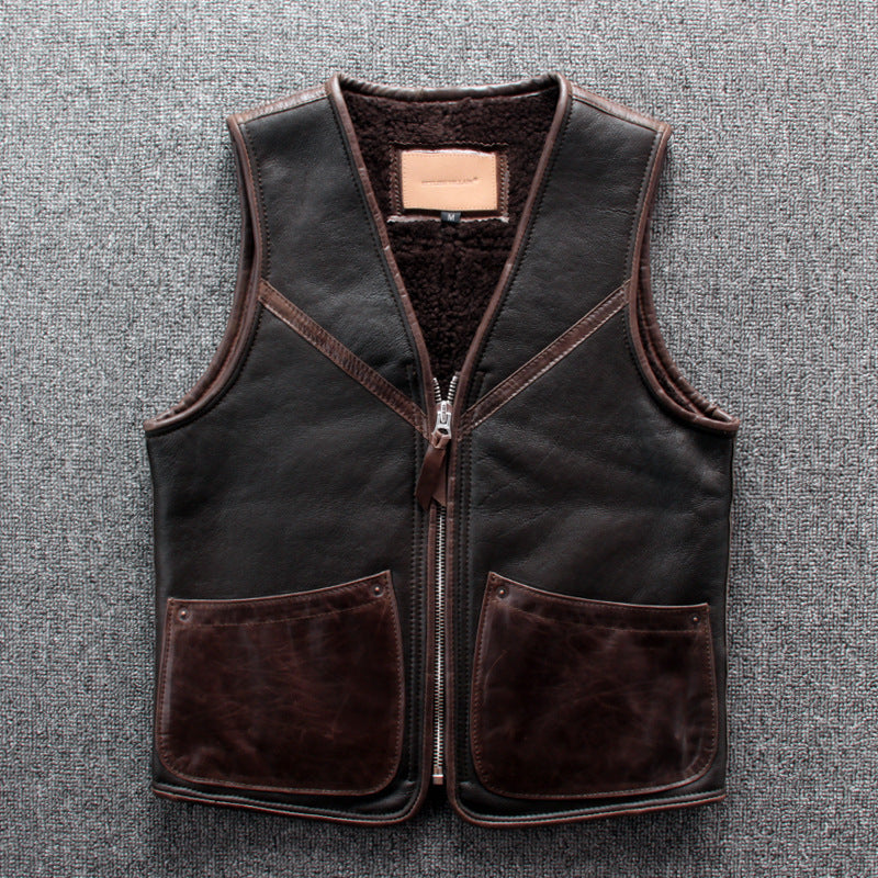 Lamb wool warm leather vest