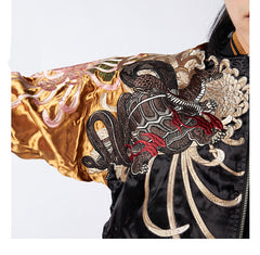 Reversible satin jacket with embroidery