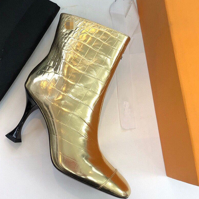 Round Toe Super High Heel Stiletto Side Zipper