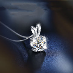 Dainty Brush Color Mossan Diamond Classic Four 4 Claw Pendant Necklace