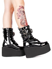 Super high-heel platform punk boots with side zipper and rivet skull decoration