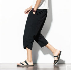 Chinese style big pants wide-leg pants Harlan print lantern loose cropped men's road suit pants kimono road gown pants