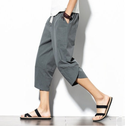 Chinese style big pants wide-leg pants Harlan print lantern loose cropped men's road suit pants kimono road gown pants