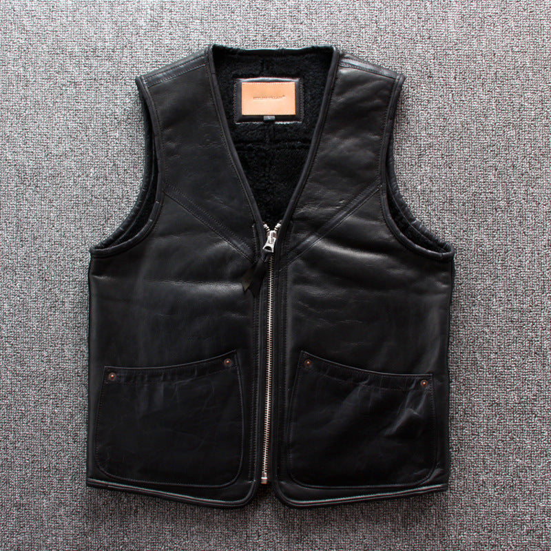 Lamb wool warm leather vest