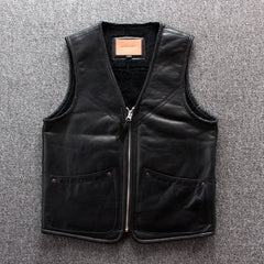 Lamb wool warm leather vest