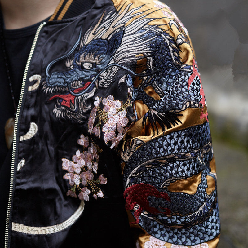 Reversible satin jacket with embroidery