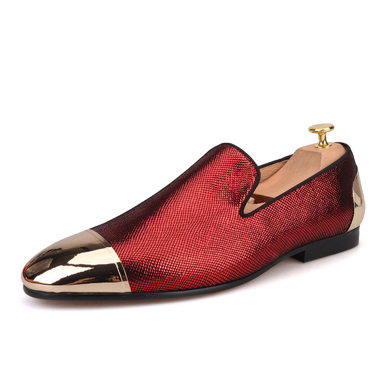 Knife cut sheepskin men's metal buckle loafers