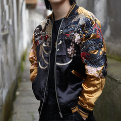 Reversible satin jacket with embroidery