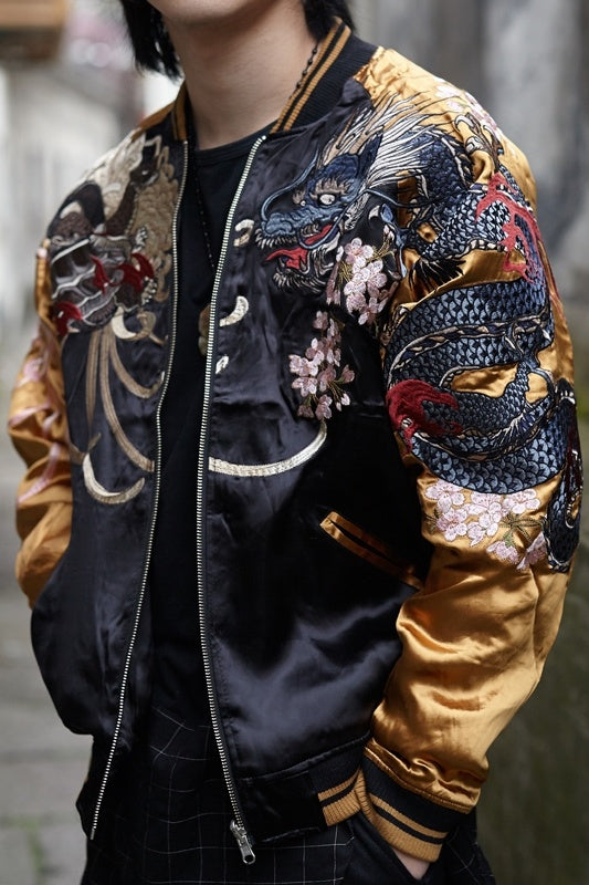 Reversible satin jacket with embroidery