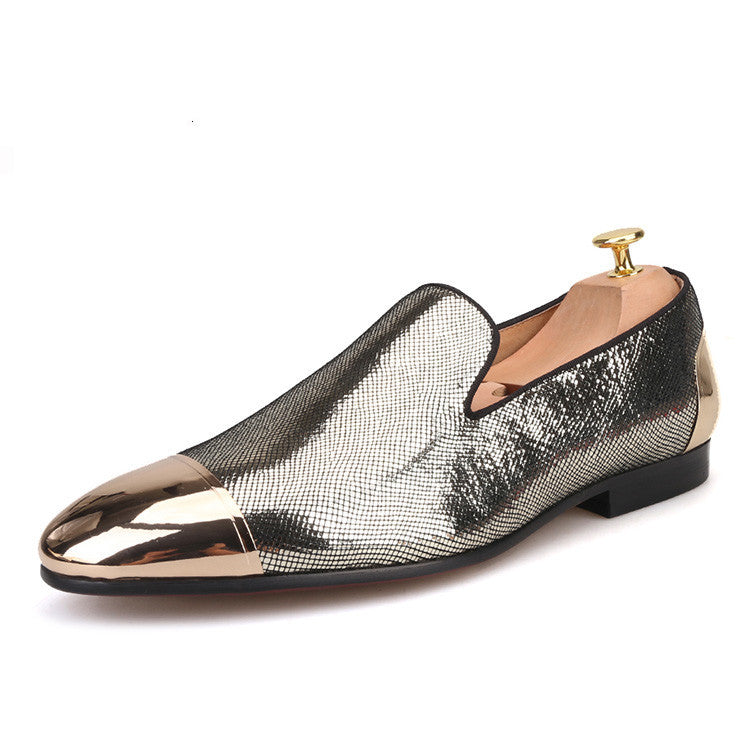 Knife cut sheepskin men's metal buckle loafers