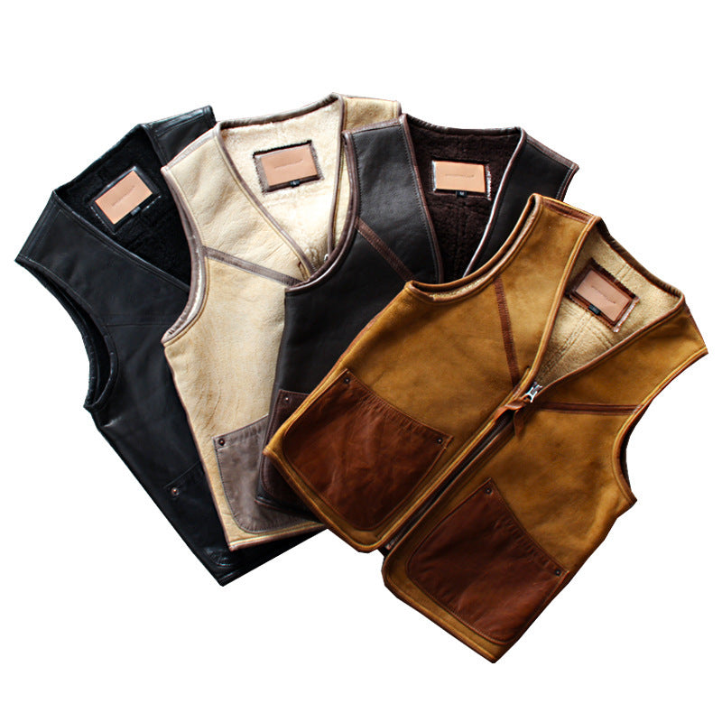 Lamb wool warm leather vest