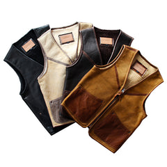 Lamb wool warm leather vest