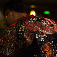 Dragon and tiger bucket embroidery double-sided jacket