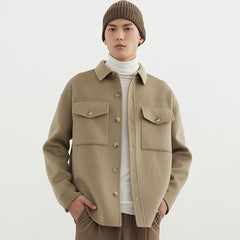 Men's Patch Bag Lapel Conventional Double-Sided Shirt Coat