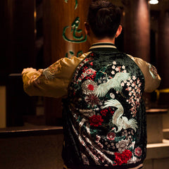 Sakura crane embroidery couple models velvet jacket