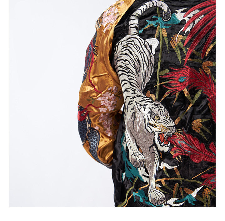 Reversible satin jacket with embroidery