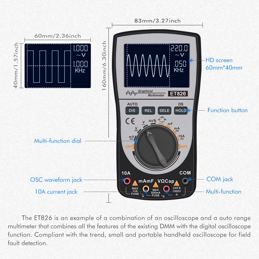 Oscilloscope + Multimeter Two In One Et826 20khz Bandwidth