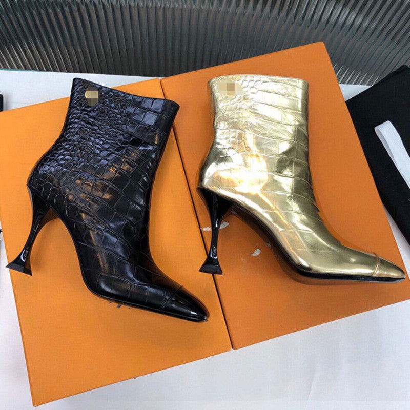 Round Toe Super High Heel Stiletto Side Zipper