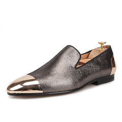 Knife cut sheepskin men's metal buckle loafers