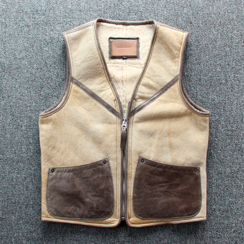 Lamb wool warm leather vest