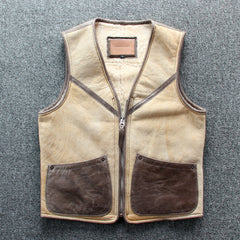 Lamb wool warm leather vest