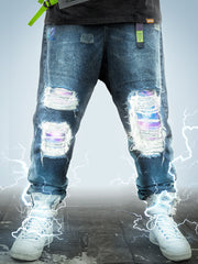 Punk Functional Style Loose Fitting Street Torn Pants