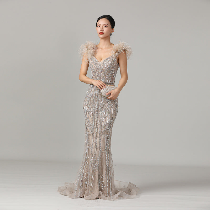 High-end Handmade Beaded Gown Long Skirt
