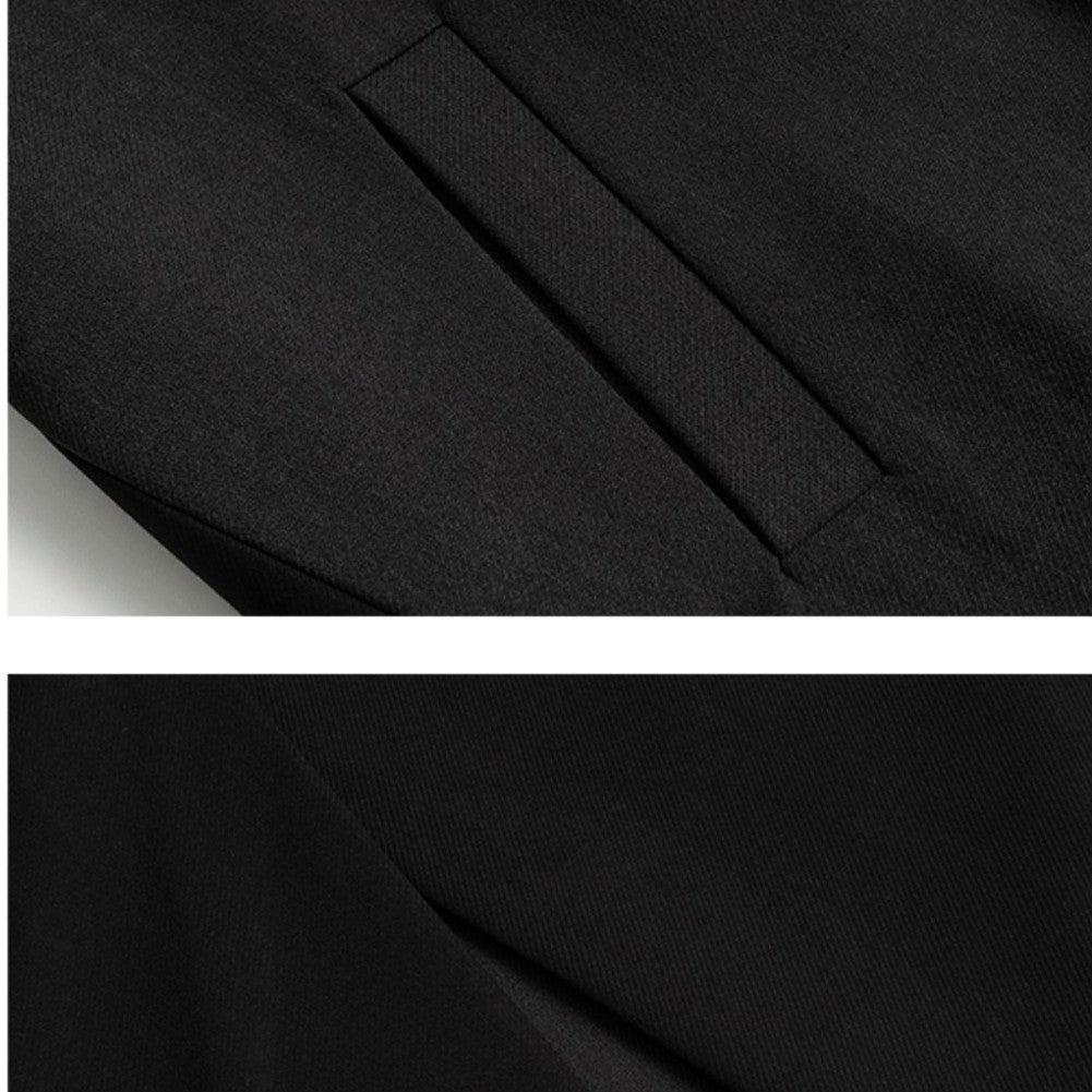 Autumn And Winter Wool Unbuttoned Loose Padded Shoulder Mid-length Patchwork Coat