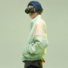 Chinese Style Leather Patchwork Washed Thickened Short Jacket