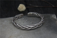 Sterling Silver S925 Vintage Woven Hemp Rope Bracelet Male