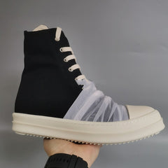 19SS High Top Shoes Secondary Line High Top Canvas Five Mangs Star Satin Old Wax Cloth Silver Pleated TPU Thick Sole