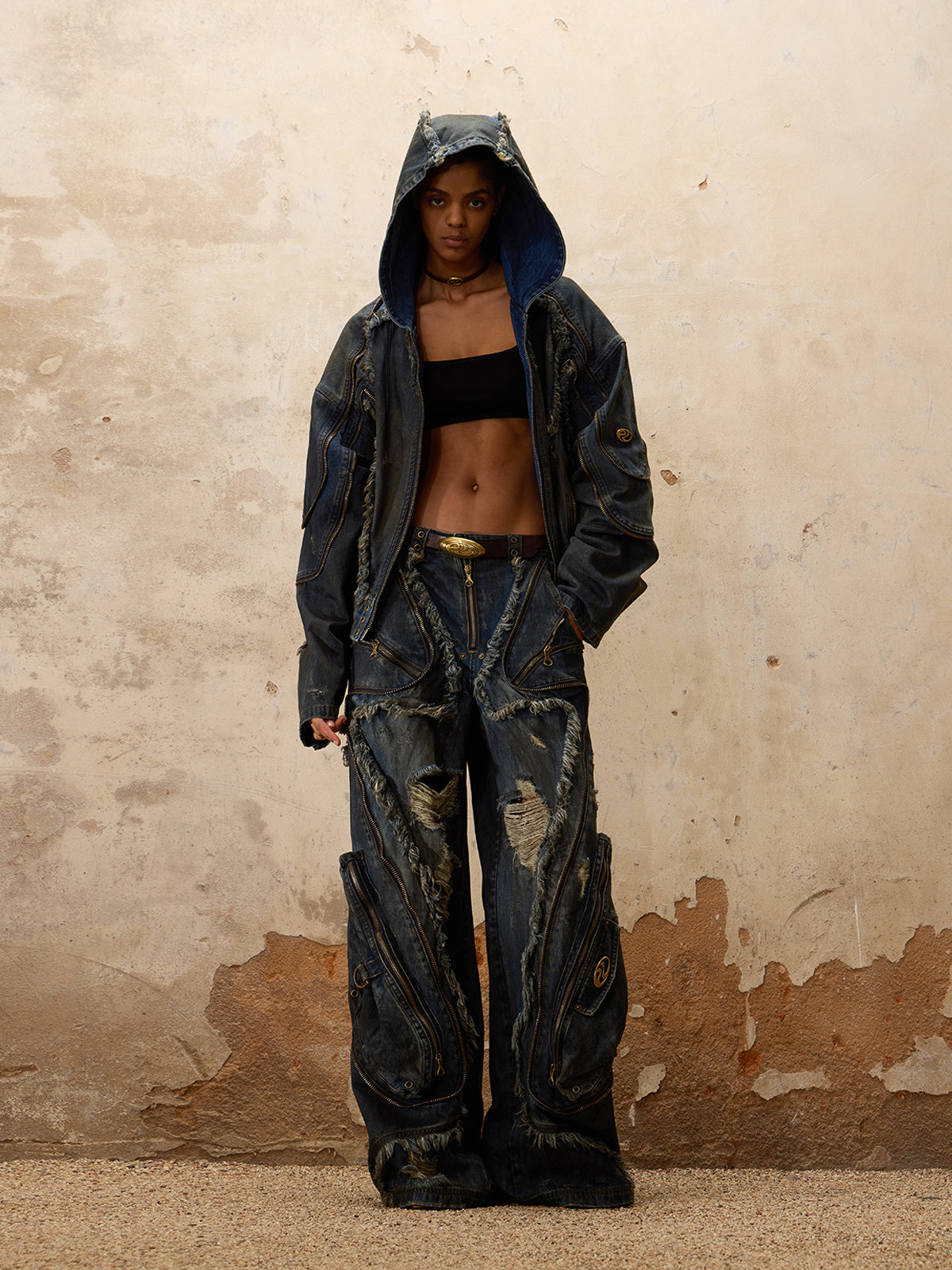 Female Alien Structural Stained Jeans