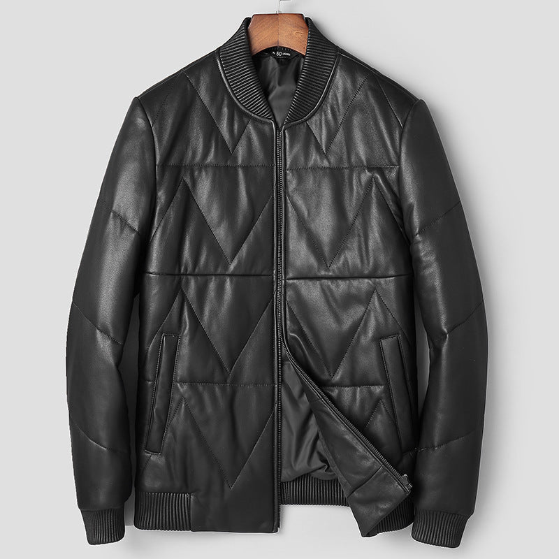 Men's Down Leather Coat Youth Leather Jacket