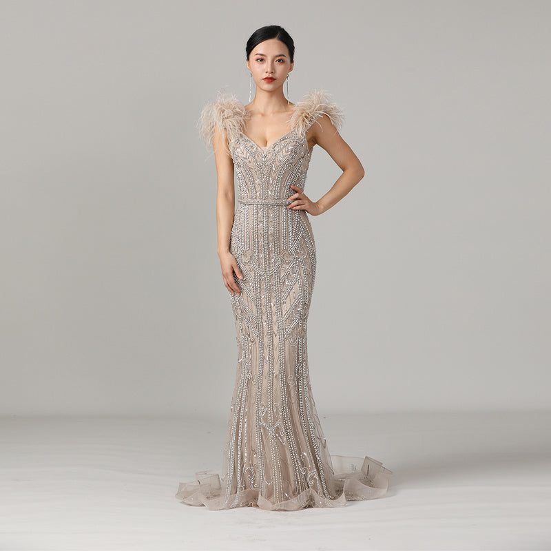 High-end Handmade Beaded Gown Long Skirt