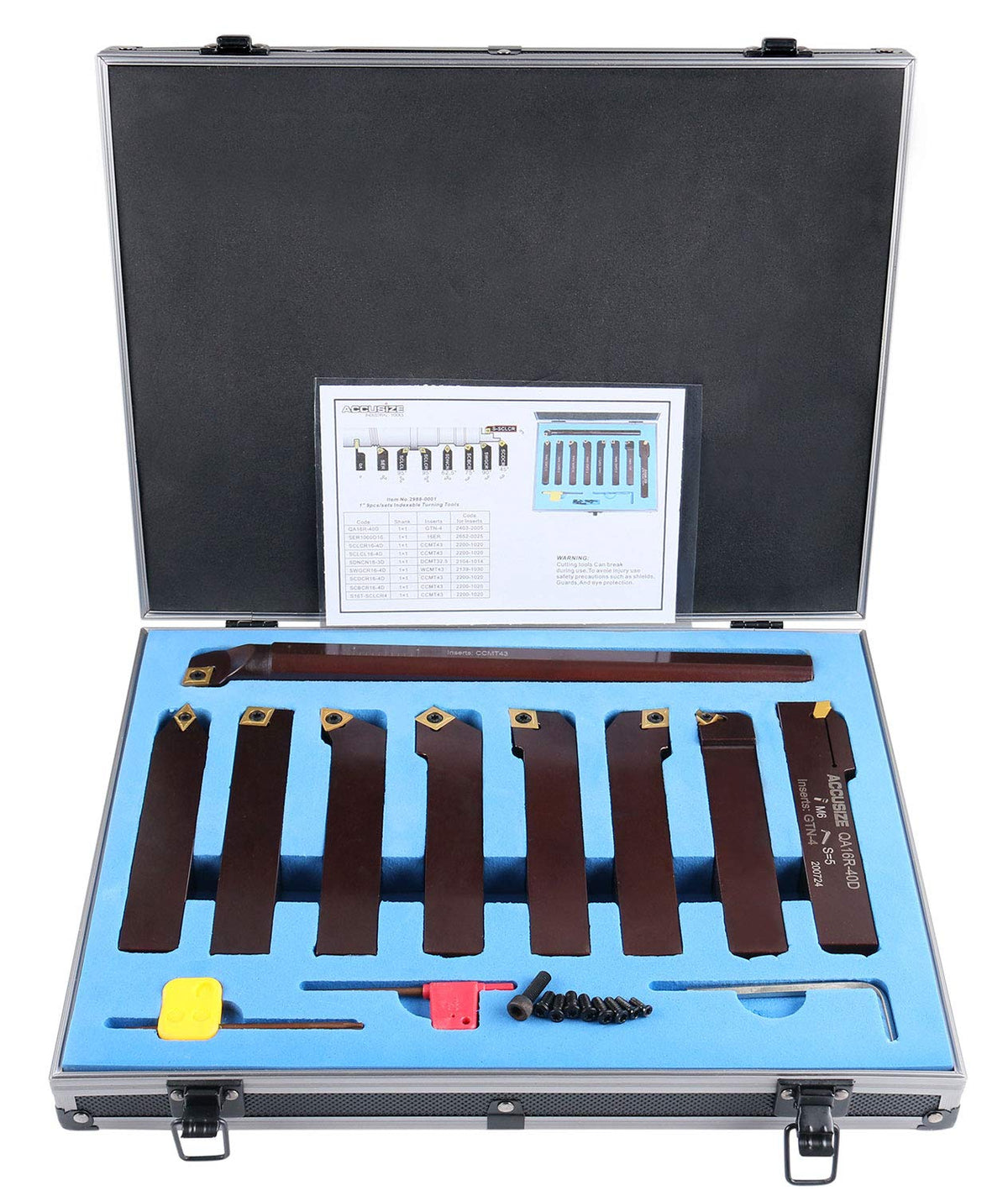 Accusize 1" 9 Pieces/Set, Indexable Carbide Turning Tools and Boring Bar, 2988-0001