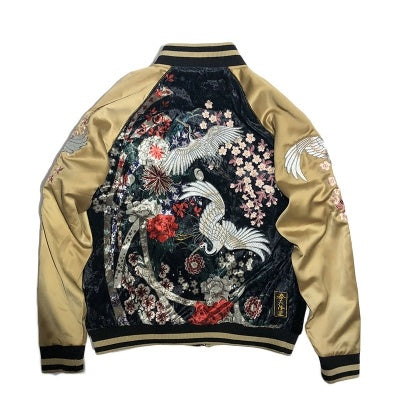 Sakura crane embroidery couple models velvet jacket