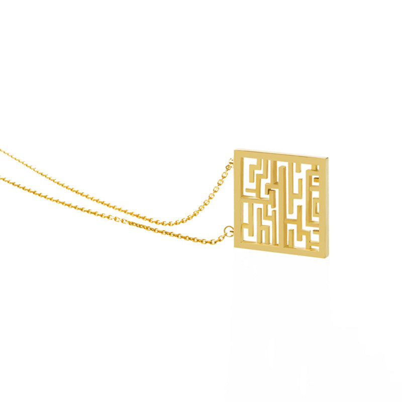 Exquisite Square Maze Pendant Necklace Female