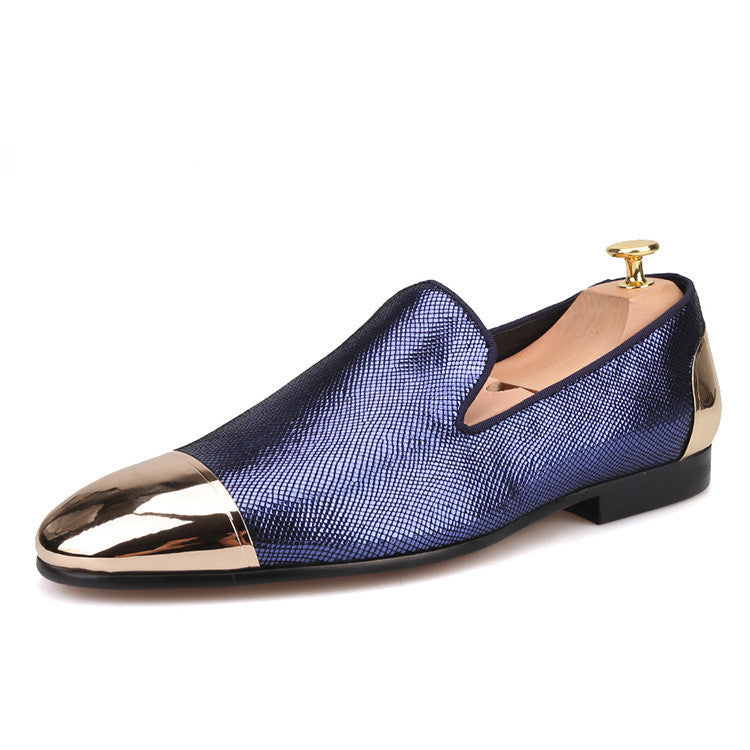 Knife cut sheepskin men's metal buckle loafers