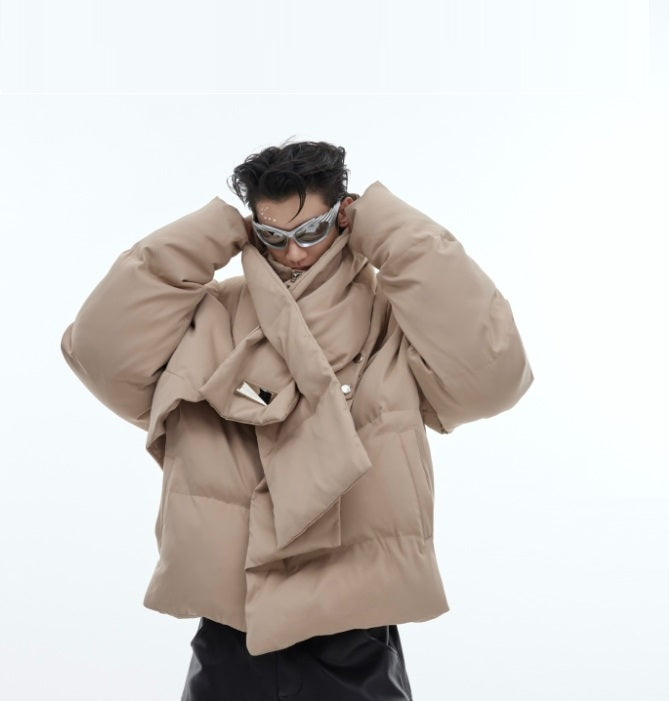 90 White Duck Down Stand-up Collar Down Jacket Scarf Design Short Thickened Coat