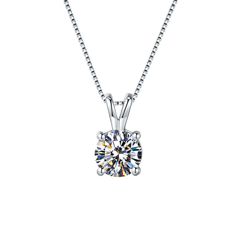 Dainty Brush Color Mossan Diamond Classic Four 4 Claw Pendant Necklace