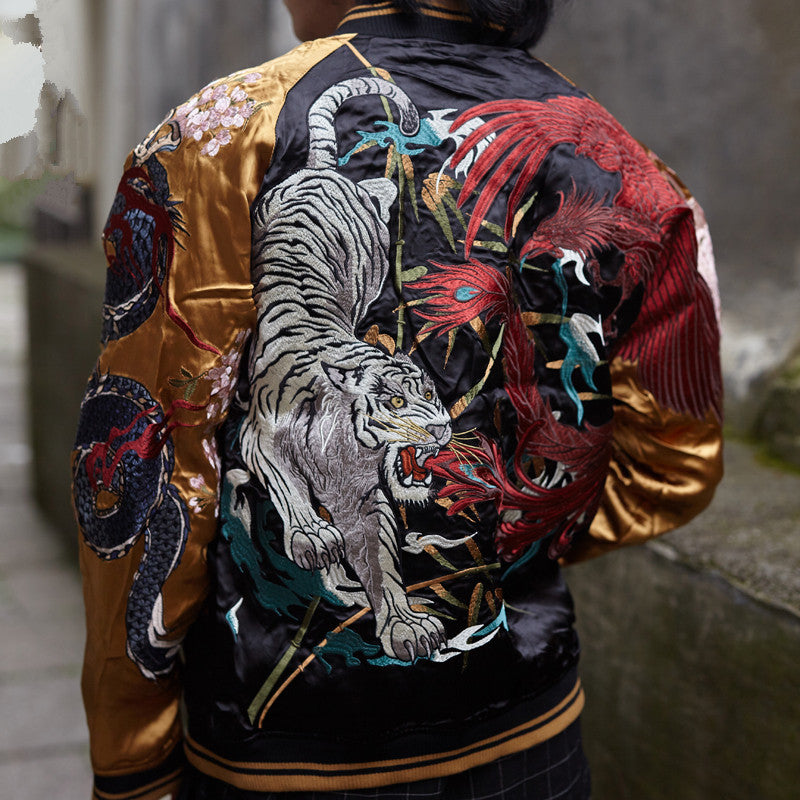 Reversible satin jacket with embroidery