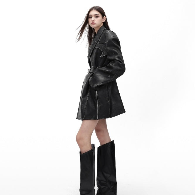 Heavy Niche Deconstruction Retro Distressed PU Leather Suit Jacket