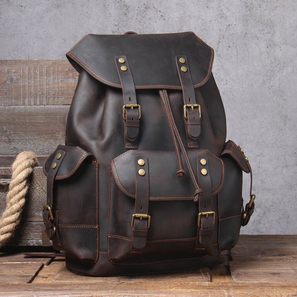 Men's Retro Large Capacity First Layer Cowhide Backpack