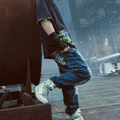 Punk Functional Style Loose Fitting Street Torn Pants