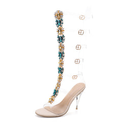 Trendy Large Rhinestone Transparent High-heeled Boots