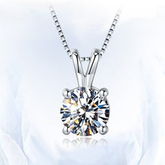 Dainty Brush Color Mossan Diamond Classic Four 4 Claw Pendant Necklace